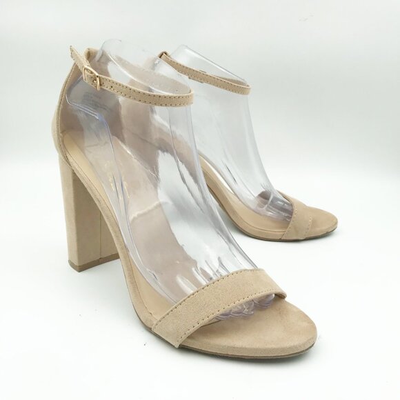 LULUS Taylor Tan Suede Ankle Strap Dressy Neutral High Heels Sandals Womens 9 - Picture 1 of 10